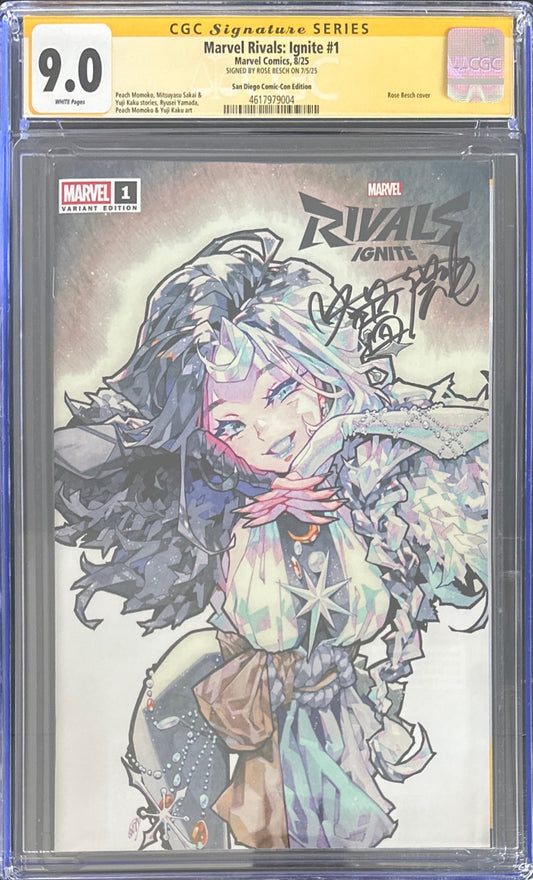MARVEL RIVALS: IGNITE#1 BESCH VARIANT COVER CGC SS 9.0 SIGNED BY ROSE BESCH