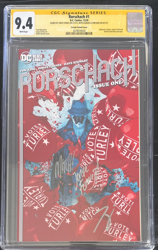 RORSCHAH #1 GERADS VARIANT COVER CGC SS 9.4 3X SIGNED